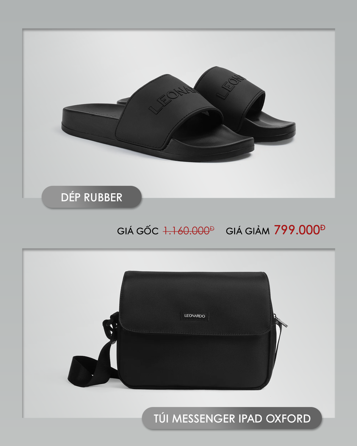 COMBO DÉP LEO RUBBER ĐEN & TúI Đeo Chéo Thời Trang