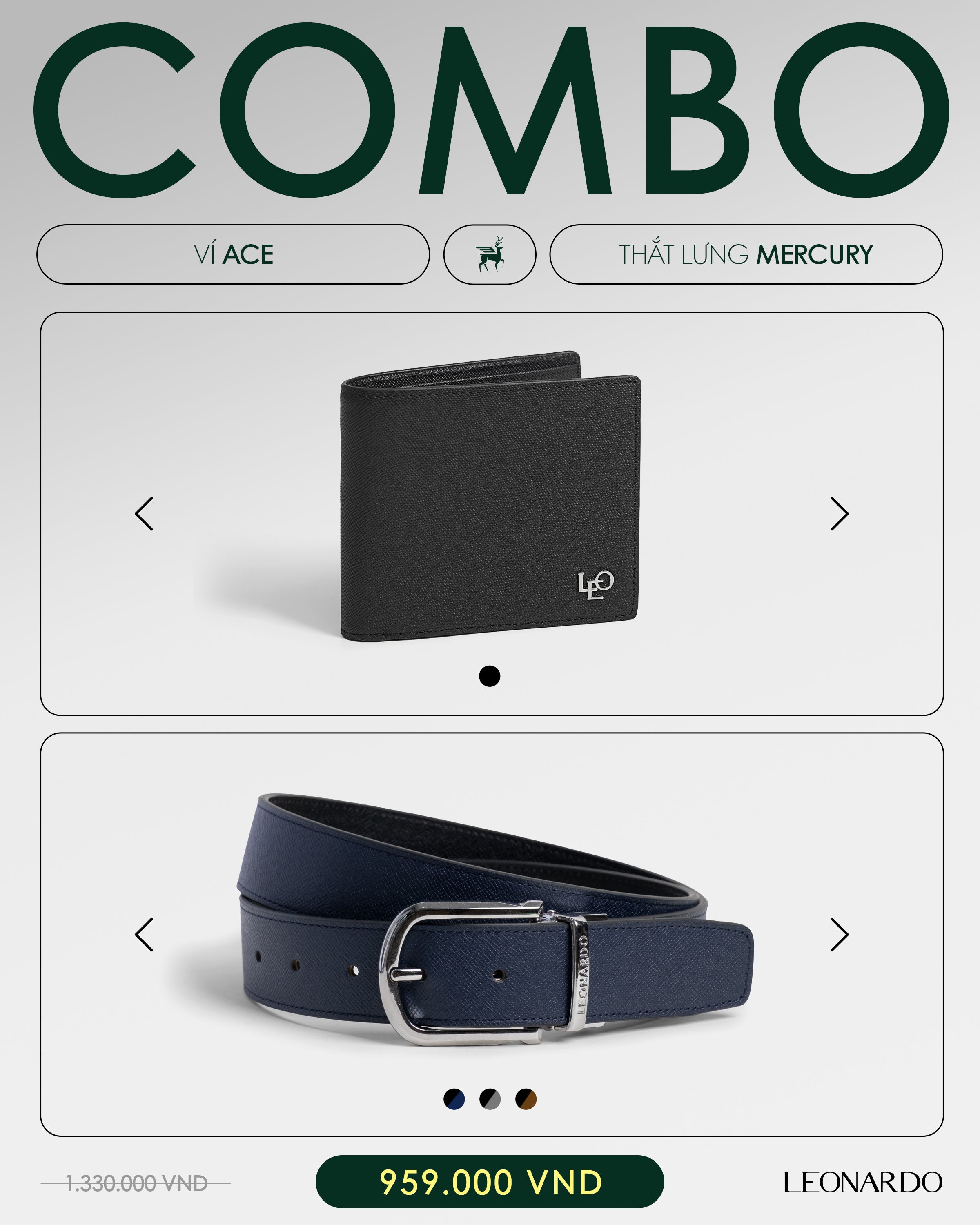 Combo ví ace sang trọng & Thắt Lưng Mercury Da Taiga