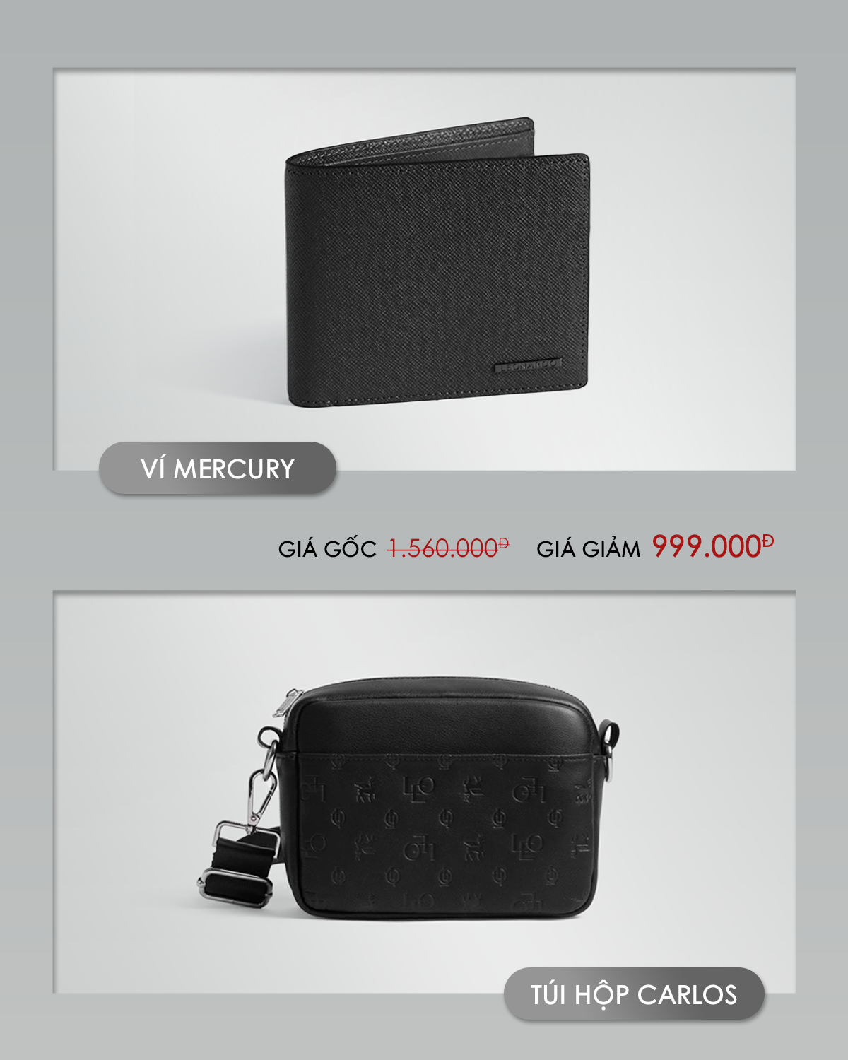 Combo ví mercury da bò & Túi Hộp Da