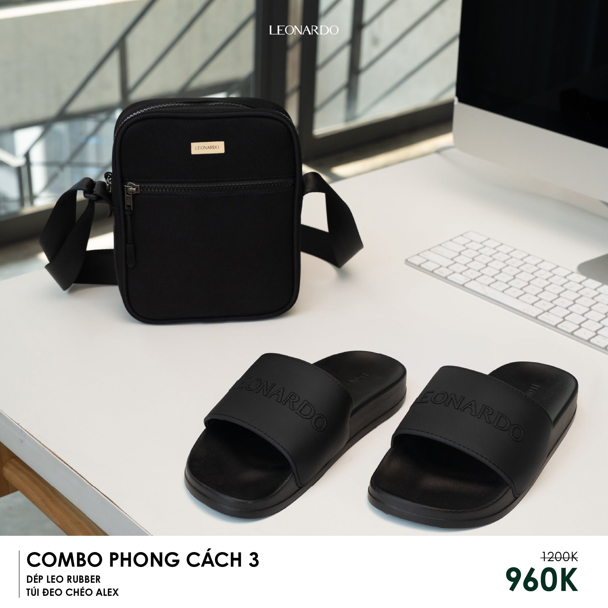 Combo Phong Cách 3: Dép Leo Rubber & Túi Đeo Chéo Thời Trang - Leonardo