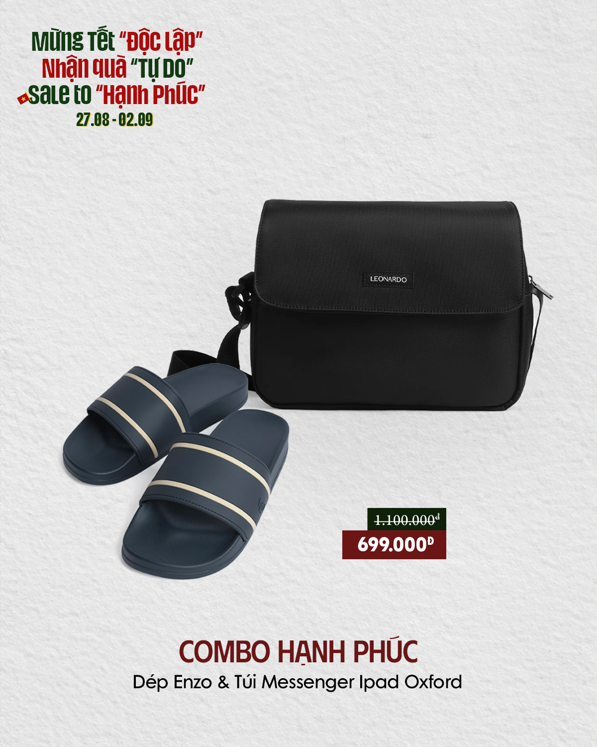 COMBO HẠNH PHÚC ( DÉP ENZO & TÚI MESSENGER IPAD OXFORD)