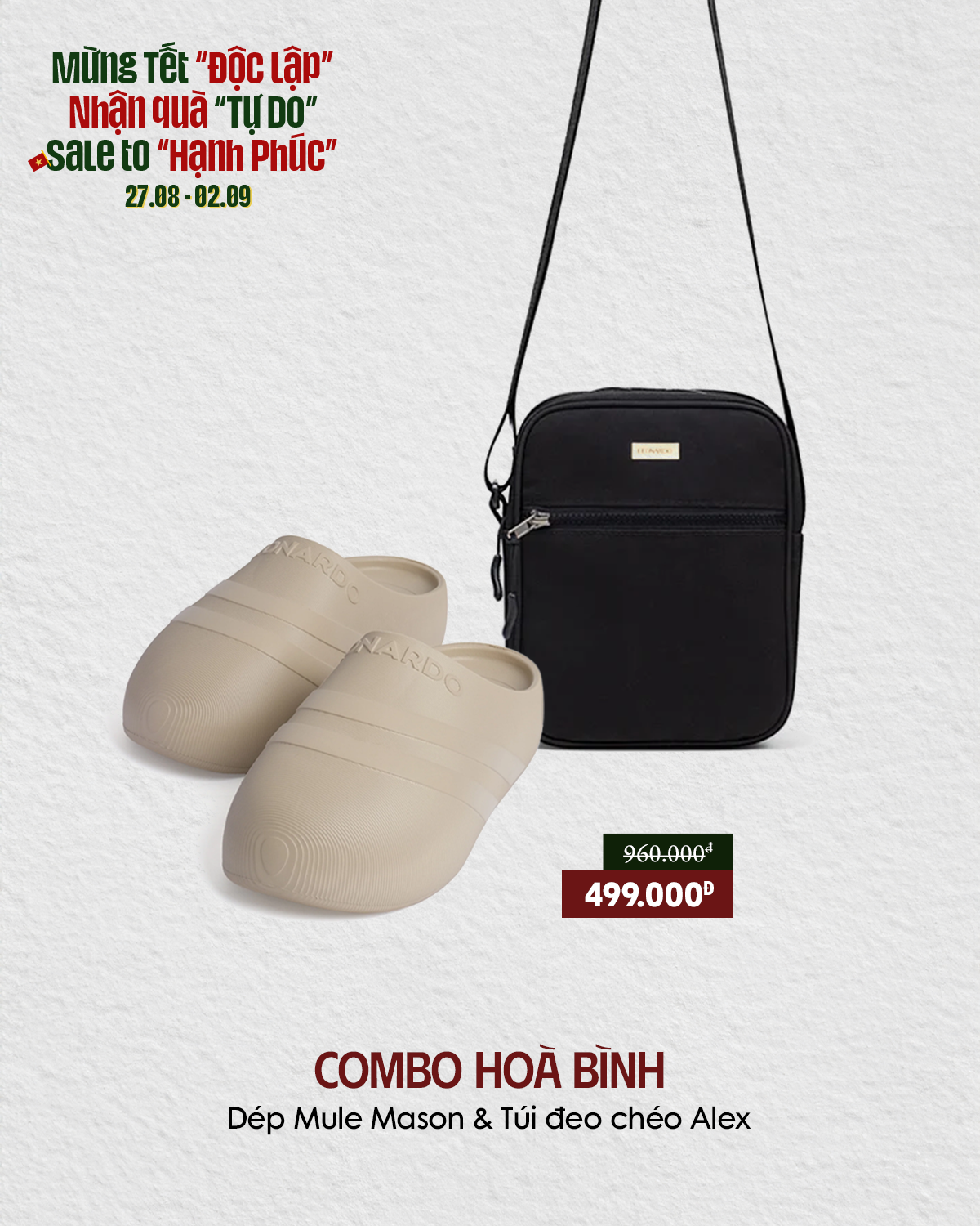 COMBO HÒA BÌNH ( DÉP MULE MASON & TÚI ĐEO CHÉO ALEX)